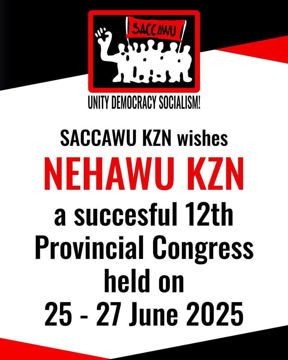 _cosatu's tweet photo. #SACCAWU KwaZulu-Natal wishes #NEHAWU KwaZulu-Natal a successful 12th Provincial Congress held in Durban #WorkersControl #ClassStruggle https://t.co/2u4o21OiHG