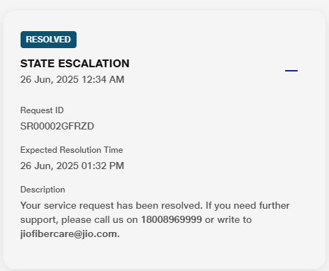 _kaushalmalvi_'s tweet photo. Hey @JioCare, my service request (SR00002GFRZD) was escalated and again marked as RESOLVED without anyone actually visiting or fixing my issue. This is really frustrating! Please check and send an engineer ASAP. https://t.co/N3AeXRw8YN