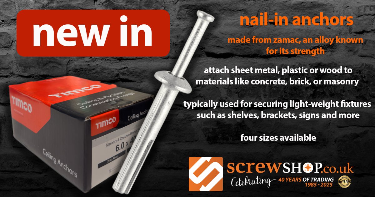 Screw_shop's tweet image. New in at ScrewShop

Zamac Nail-in Anchors

Available here

screwshop.co.uk/timco-zamac-na…

#Screwshop #Timco #Anchors