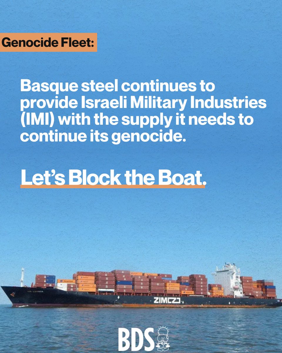 Basque steel continues to provide Israeli Military Industries (IMI) with the supply it needs to continue its genocide.

Let’s Block the Boat!

Read more: loom.ly/XGNYzv8