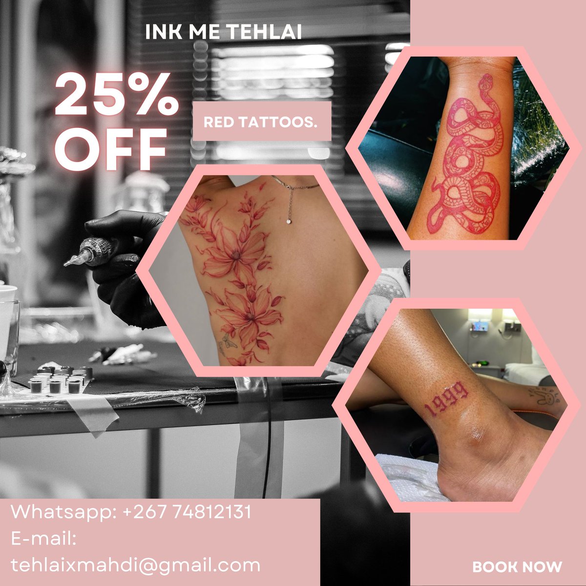 25% OFF red tattoos this WEEKEND (28 &amp; 29 June). 
Limited spaces available.
📍GABORONE