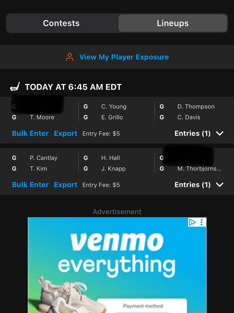 No main slips today, round 1 showdown only!! #DraftKings GPP core, by @nitasworld_ !! Model will be back next week on <a href="/fantasynational/">Fantasy National Golf Club</a> 🏌🏾‍♂️💰 #Thursday #RocketMortgage #Classic #PGA #PGATour #Golf