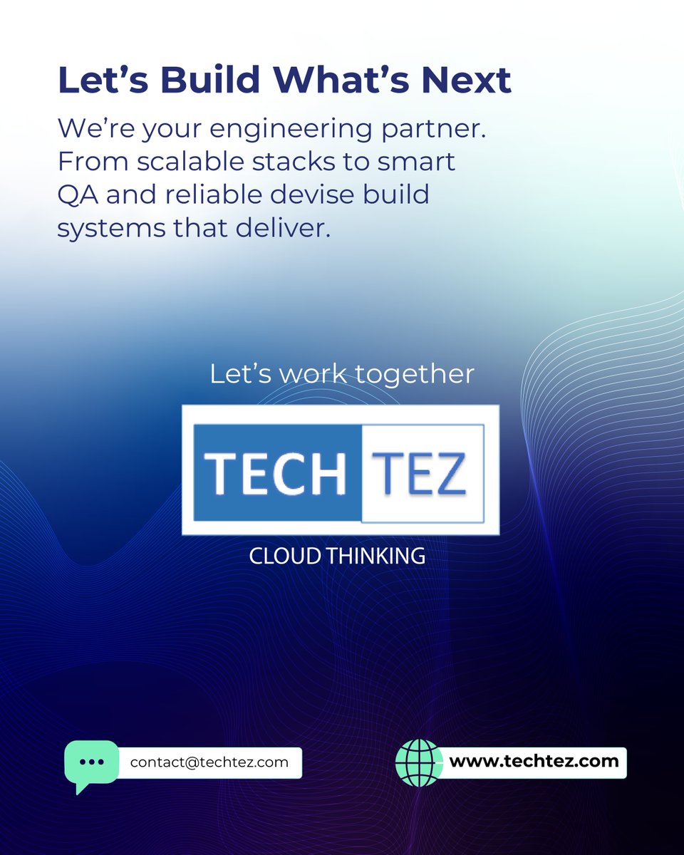 TechtezLLP's tweet image. Speed. Scale. Intelligence. Techtez builds systems that move fast, scale smart, & never break. We redefine #FullStackEngineering, #DevOps2.0, & #QualityEngineering. No more bottlenecks. Just smarter, scalable architecture.
#DevOps #AITesting #EngineeringExcellence #TechThatScales