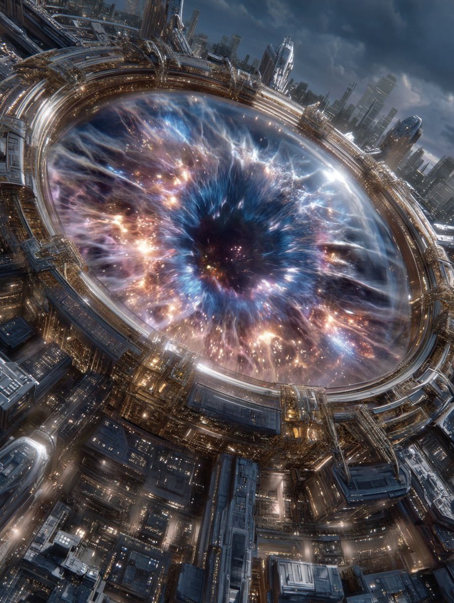Synth_Cyborg's tweet image. They built a city around the eye of a god—then dared to stare back.
Would you cross the threshold if it meant rewriting reality?
#EventHorizonCity #CosmicArchitecture #AIArt