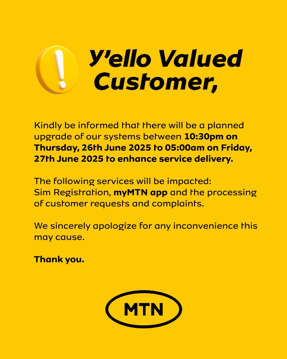 MTNGhana's tweet image. Y’ello Valued Customer, kindly take note!
#MTNGhana