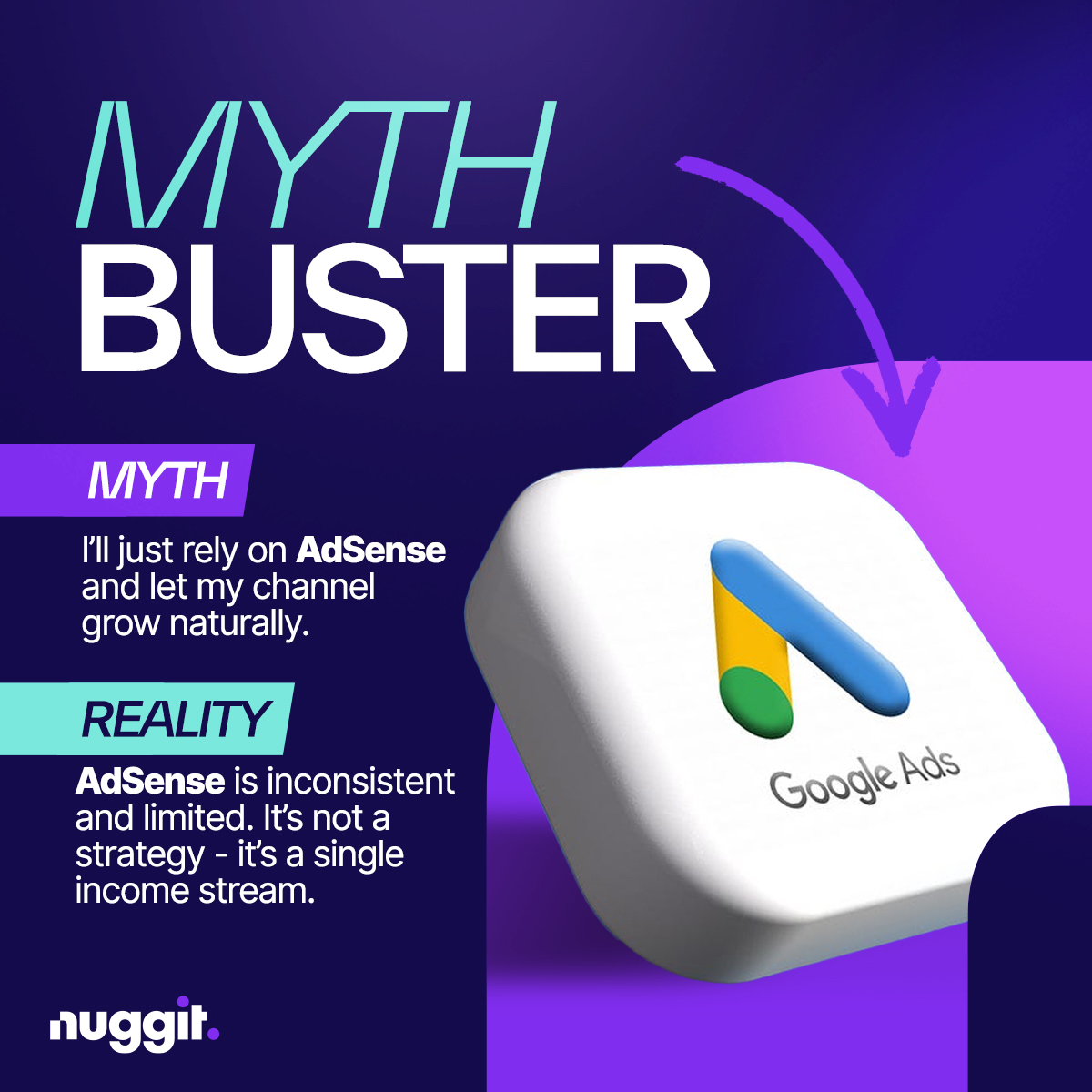 💬MYTH: “I’ll just rely on AdSense and let my channel grow naturally.”
💬REALITY: AdSense is inconsistent and limited. It’s not a strategy - it’s a single income stream.

If you’re serious about YouTube, you need to:
⚡ Diversify revenue (sponsorships, products, memberships)
⚡