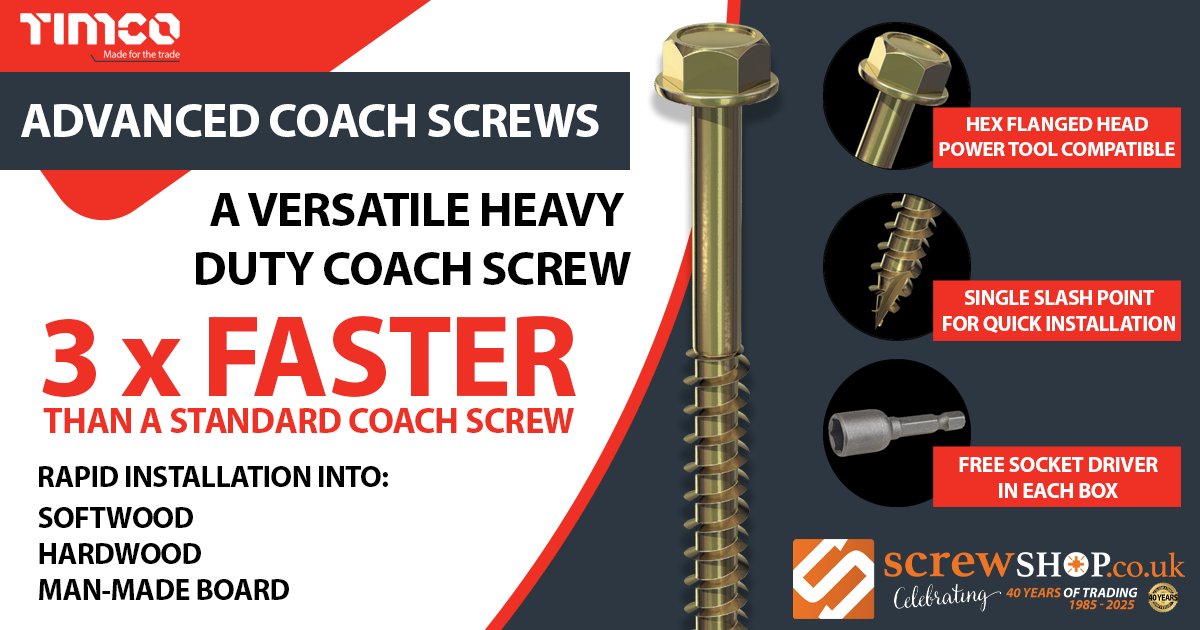 Screw_shop's tweet image. Advanced Coach Screws ... 3 x Faster than a traditional Coach Screw

screwshop.co.uk/timco-advanced…

#Screwshop #Timco #CoachScrews