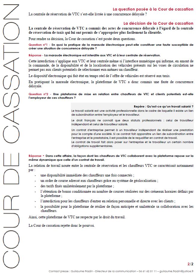 ⚖[Communiqué] Une centrale de réservation de VTC s'est rendue responsable de concurrence déloyale en recourant à une pratique réservée aux taxis (la maraude électronique) &amp; en ne respectant pas le droit du travail (ses chauffeurs devaient être salariés)
👓courdecassation.fr/toutes-les-act…