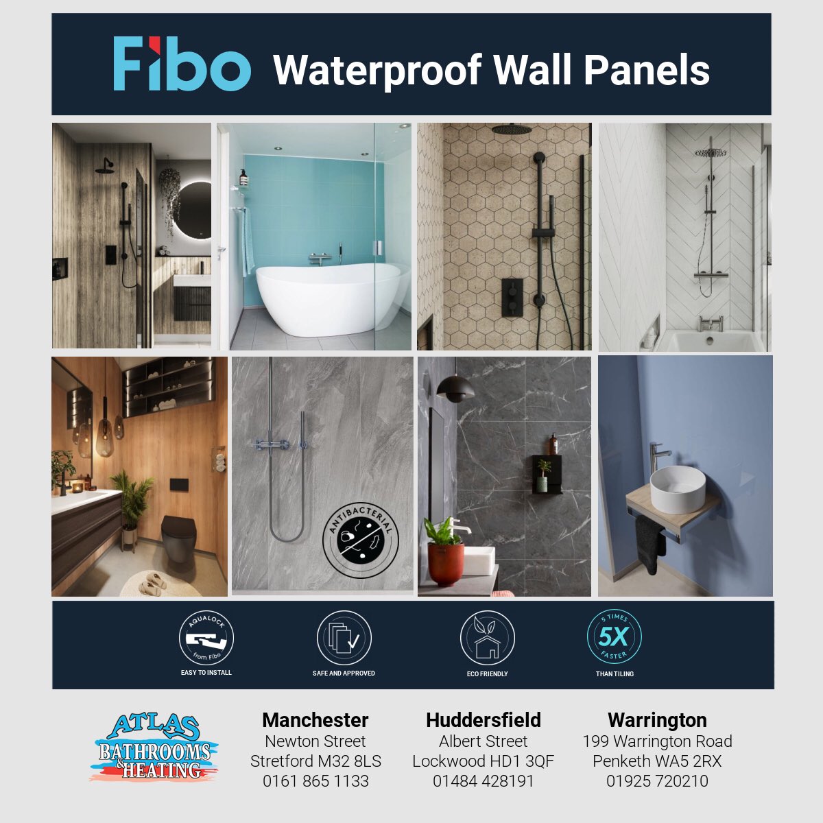 Fibo waterproof wall panels available from your local Atlas Heating Supplies 
#manchester #huddersfield #warrington  <a href="/Fibo_UK/">Fibo UK</a>