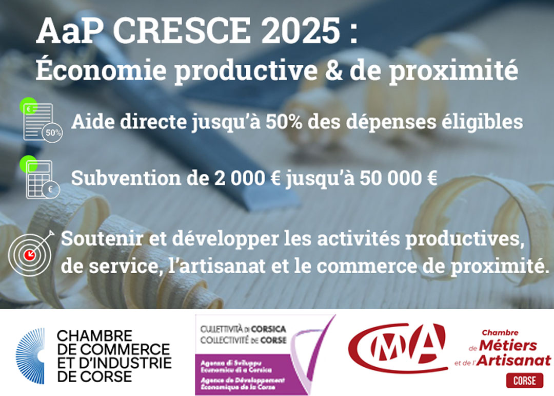 Artisans, TPE, vous avez un projet de développement ou de modernisation ?
L’𝐀𝐃𝐄𝐂 lance un dispositif de soutien à l'économie productive &amp; de proximité.
📆 Candidatures ouvertes jusqu’au 30/09/2025
📝 Dépôt des dossiers sur : prugetti.adec.corsica
🔗 bit.ly/Aap_Cresce2025