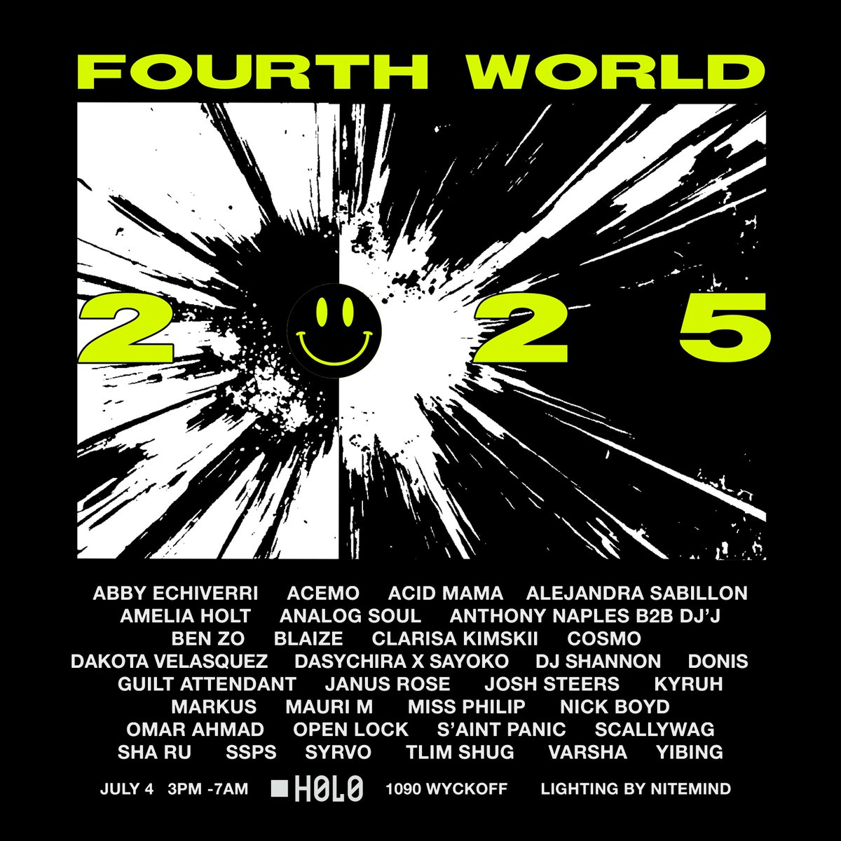 Super honored and excited to play this year’s edition of FOURTH WORLD — a party I’ve appreciated for years for its locals forward booking policy, unpretentious multi-genre vibe, and free hot dog agenda 🌭 

Tickets — ra.co/events/2169936