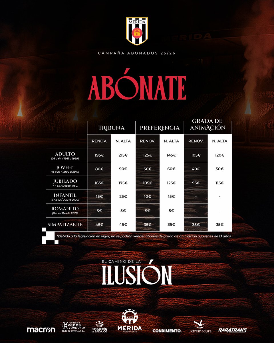 ⚪️⚫️ Campaña de abonados 25/26 | Listado de precios 

⚔️ 𝐄𝐥 𝐜𝐚𝐦𝐢𝐧𝐨 𝐝𝐞 𝐥𝐚 𝐢𝐥𝐮𝐬𝐢𝐨́𝐧 🛡️

📲 Admerida.es/abonados