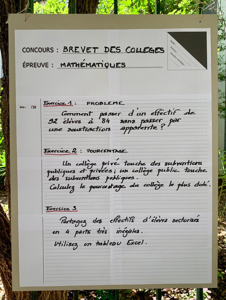 Nouveaux exercices au brevet
Comment aider <a href="/Academie_Paris/">Académie de Paris</a> à jouer  🎲...
1-Fermeture d'une 6ème à Peguy 
2- Sur Bergson-Pailleron affectation d'enfants ayant demandé des dérogations pour Peguy
3- Affectation d'une dizaine d'enfants sectorisés sur Bergson Pailleron à  Brassend