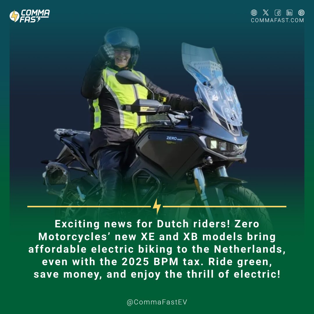 CommaFastEV's tweet image. Exciting news for Dutch riders! Zero Motorcycles’ new XE and XB models bring affordable electric biking to the Netherlands, even with the 2025 BPM tax. Ride green, save money, and enjoy the thrill of electric! #ZeroMotorcycles #ElectricBikes #SustainableMobility