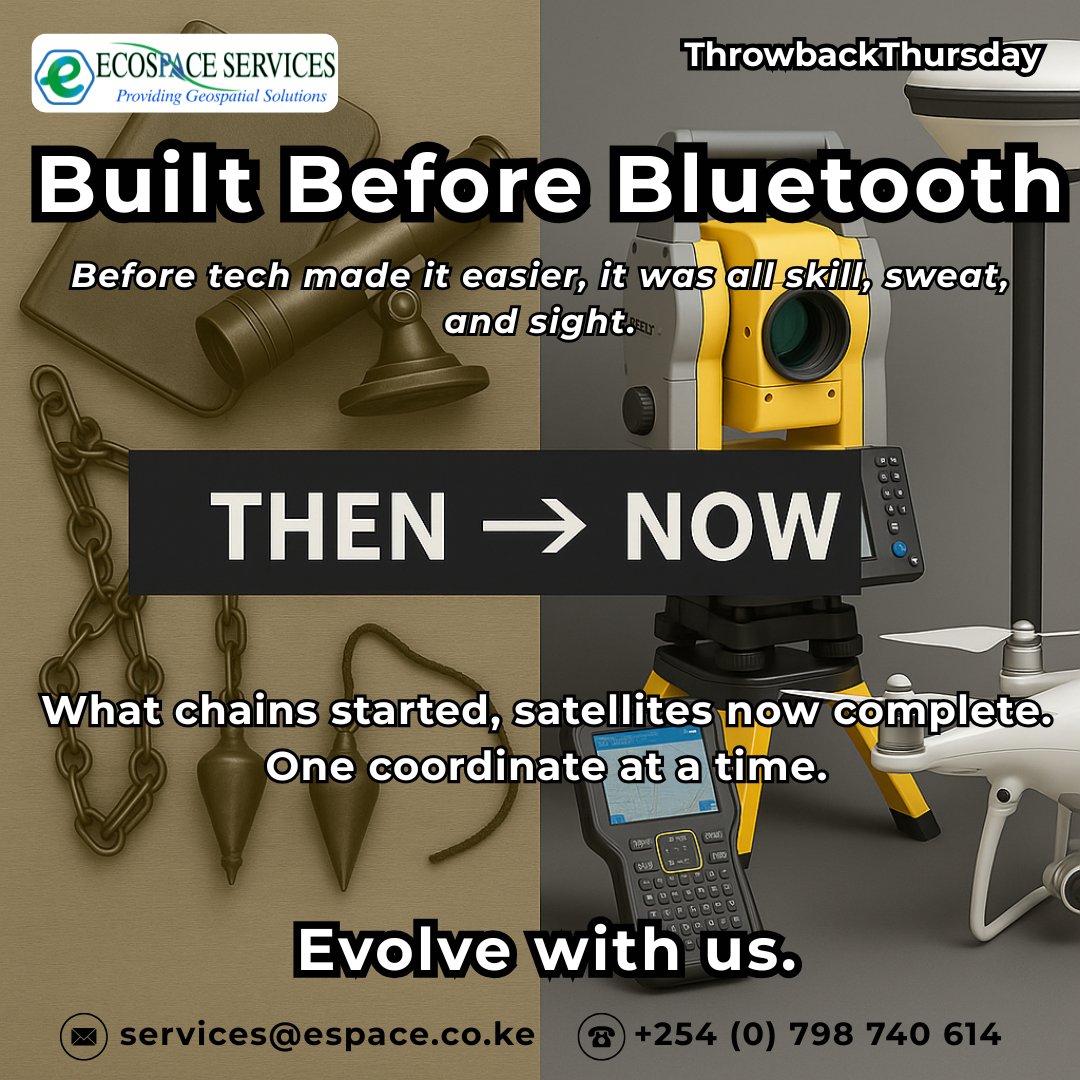 EcospaceLimited's tweet image. #ToolThursday
Before satellites and software, there were chains, tapes &amp;amp; pure instinct.
No batteries. No Bluetooth. Just grit.
At @EcospaceLimited, we evolve.

📧 services@espace.co.ke📞 0798 740614
#ThrowbackThursday #EcospaceServices #Surveying #GeospatialEvolution