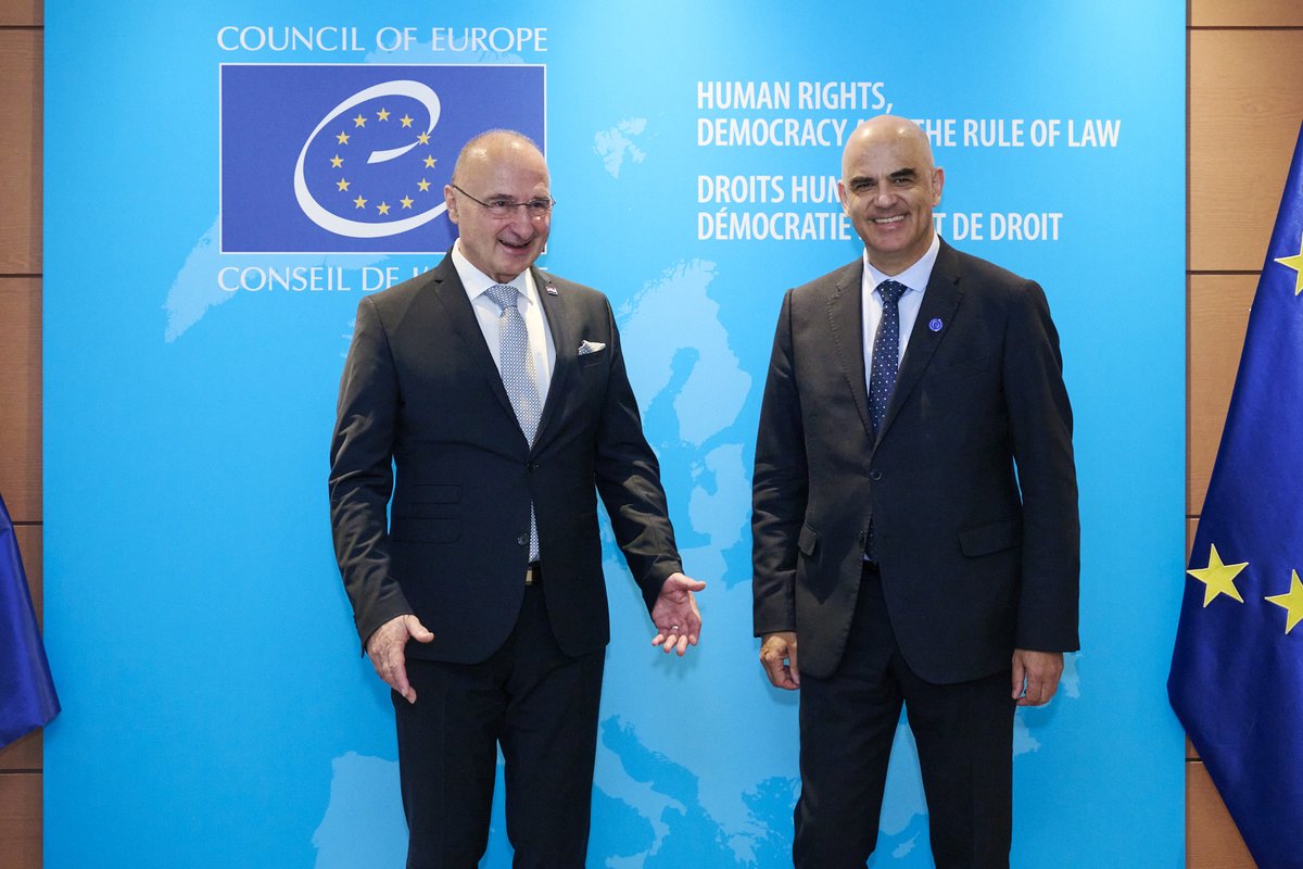Alain Berset (@alain_berset) on Twitter photo With Foreign Minister <a href="/grlicradman/">Gordan Grlić Radman</a>, we share a commitment to building stronger, more resilient democracies—also in the Western Balkans.
With <a href="/coe/">Council of Europe</a>, #Croatia is helping shape a Europe that’s stable, democratic and united.
<a href="/MVEP_hr/">MFEA Croatia</a> With Foreign Minister <a href="/grlicradman/">Gordan Grlić Radman</a>, we share a commitment to building stronger, more resilient democracies—also in the Western Balkans.
With <a href="/coe/">Council of Europe</a>, #Croatia is helping shape a Europe that’s stable, democratic and united.
<a href="/MVEP_hr/">MFEA Croatia</a>