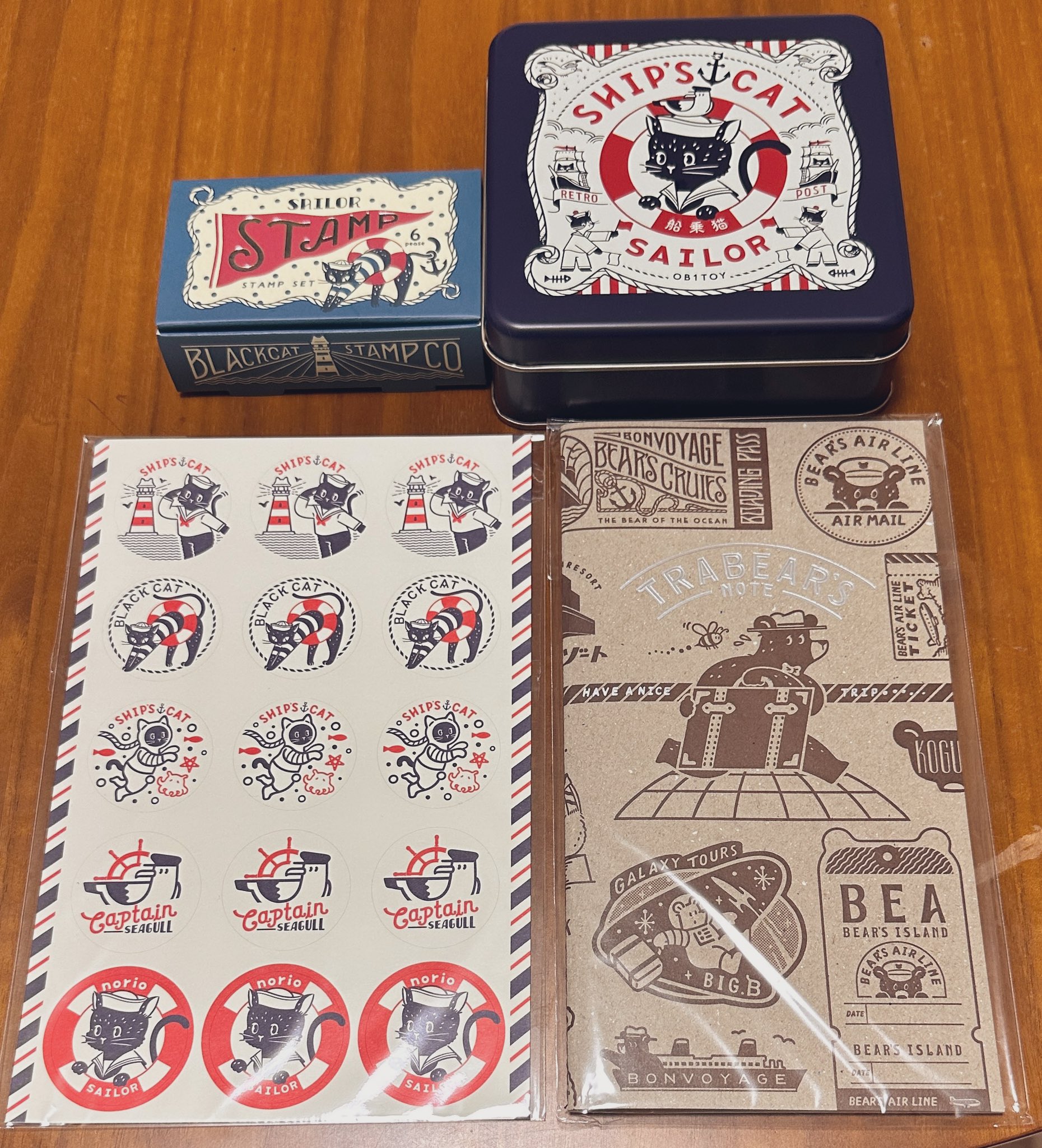 【匿名配送】文具女子博　トーキョー　オビワンレトロ郵便　船乗猫　新品　猫缶 匿名配送】文具女子博 トーキョー オビワンレトロ郵便 船乗猫