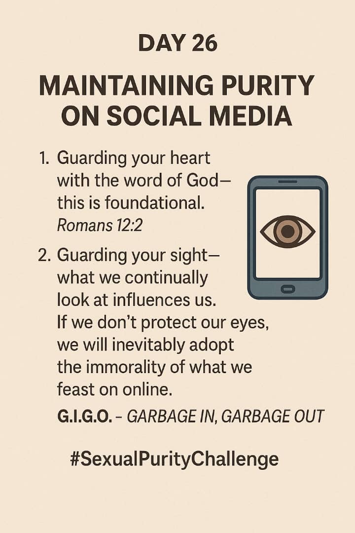 TakingNations's tweet photo. DAY 26
Social media is a powerful space. what you see, you store.
Stay spiritually alert. Let the Word of God shape your lens, not the world.
Discipline your feed the way you discipline your mind.
#DigitalPurity
#MindRenewal
#Clmfavouredsisters
#christleadershipmission https://t.co/ekyqvECOKK