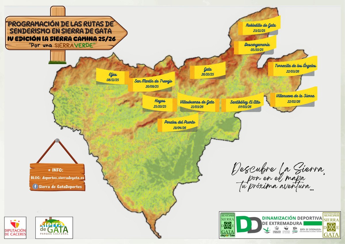 🌄 ¡Ya está aquí la IV edición de La Sierra Camina 25/26!
🚶‍♀️ 11 rutas para descubrir la belleza natural de la Sierra de Gata.
📍 Cada mes, una nueva aventura en un rincón único.
📅 ¡Apunta las fechas y echa a andar por una #SierraVerde!
🔗 Más info: deportes.sierradegata.es
📸👇