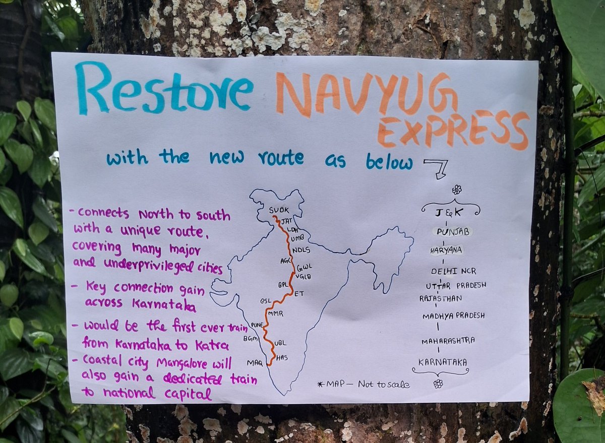 RailFan Guru (@gururailfan) on Twitter photo Day 245: Campaign Continues....
Restore the vital #NavyugExpress
Reroute it via HAS UBL BGM PUNE BPL NZM UMB JAT as soon as possible...
Need of the Hour!
It will truly serve as a lifeline for Karnataka!!
<a href="/AshwiniVaishnaw/">Ashwini Vaishnaw</a>
<a href="/GMSRailway/">Southern Railway</a> <a href="/RailMinIndia/">Ministry of Railways</a> <a href="/SWRRLY/">South Western Railway</a> <a href="/DRMPalghat/">Palakkad Division</a> <a href="/DrmMys/">DRM Mysuru</a> Day 245: Campaign Continues....
Restore the vital #NavyugExpress
Reroute it via HAS UBL BGM PUNE BPL NZM UMB JAT as soon as possible...
Need of the Hour!
It will truly serve as a lifeline for Karnataka!!
<a href="/AshwiniVaishnaw/">Ashwini Vaishnaw</a>
<a href="/GMSRailway/">Southern Railway</a> <a href="/RailMinIndia/">Ministry of Railways</a> <a href="/SWRRLY/">South Western Railway</a> <a href="/DRMPalghat/">Palakkad Division</a> <a href="/DrmMys/">DRM Mysuru</a>
