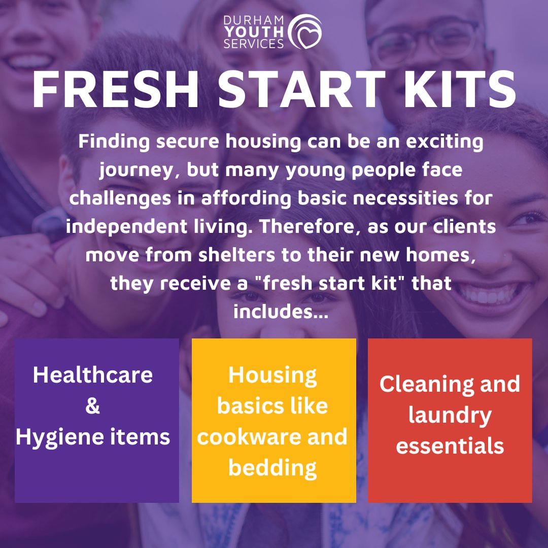 Your donations help fill a Fresh Start Kit with household   essentials. 
    durhamyouth.com/ways-to-donate/