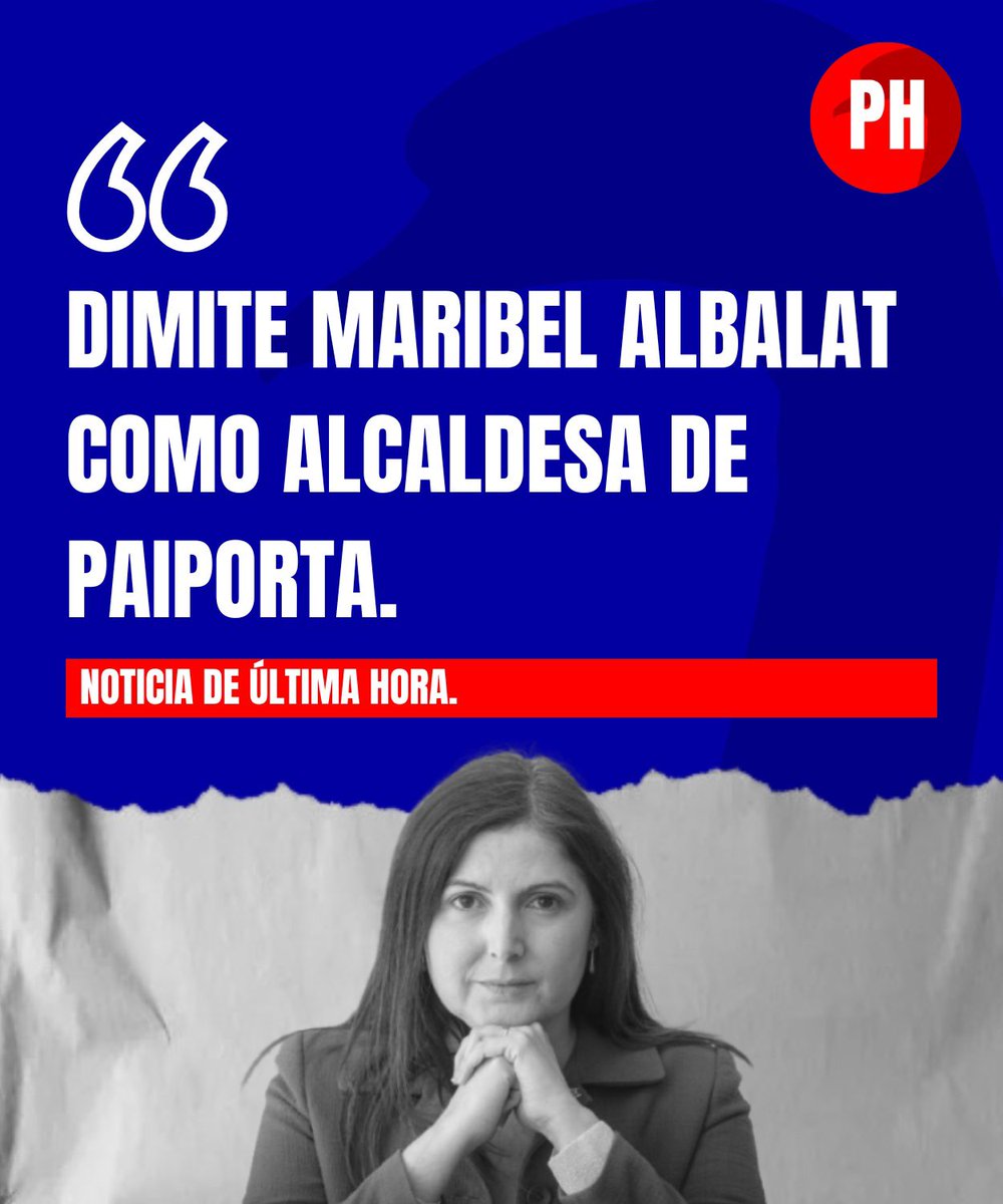 🔴#ÚLTIMAHORA: Dimite Maribel Albalat como alcaldesa de Paiporta.

Tras meses de descontento popular casi unánime, y problemas de salud, la primera edil ha dado un paso al lado.

Seguiremos informando.