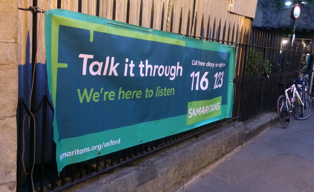 This Friday evening, our volunteers will be out on Cornmarket Street in #Oxford city centre to listen to anyone who may be facing a difficult time.  

No pressure.  No names.  No judgement.  Just a friendly listening ear. #FeetOnTheStreet #TalkToUs #WeListen  #smalltalksaveslives