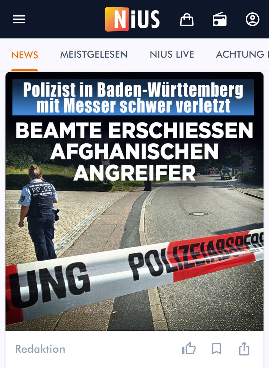 +++ 27-jähriger Asylbewerber aus Afghanistan nach Messerangriff von der Polizei erschossen+++

Diesmal in Wangen, Baden-Württemberg. Die Abstände, in denen solche Vorfälle passieren, werden immer kürzer. Die Umstände ähneln sich fast jedes Mal, es ist fast immer das gleiche