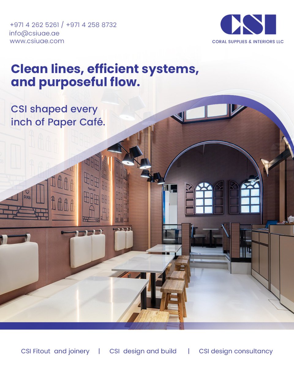 CoralSupplies's tweet image. Paper Café reflects the depth of CSI’s capabilities — from technical planning and MEP to approvals and complete fit-out, every element was crafted with intent and precision.
csiuae.com 
#PaperCafeByCSI #CSIProjects #FitoutExperts #TechnicalDesign #CSIUAE