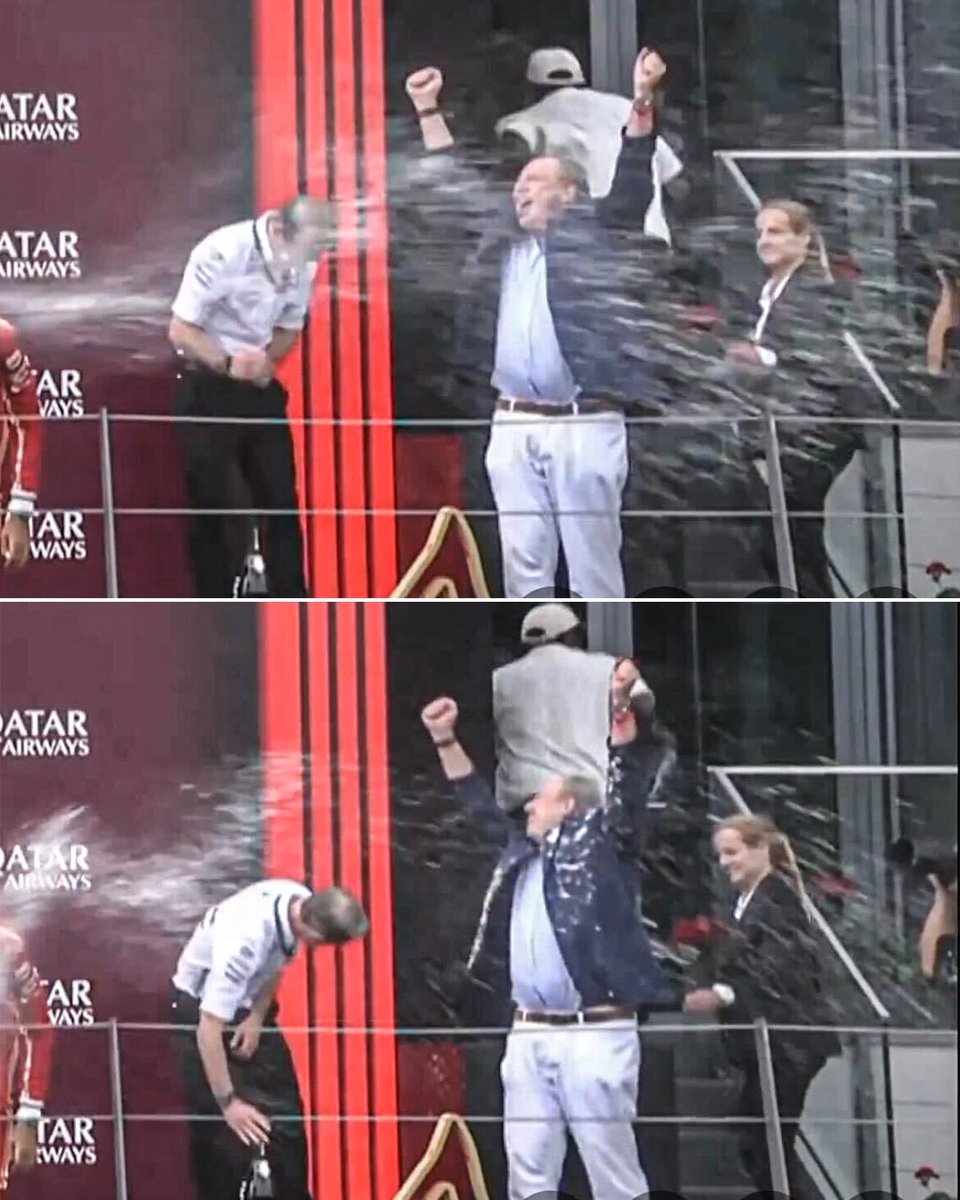 ESPNF1's tweet photo. Hans Zimmer was living his best life on the podium in Austria 😅🍾 https://t.co/5aBRQtaeXS