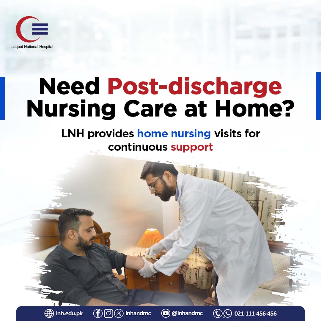 Discharge from the hospital doesn’t mean the end of care, but the beginning of a new phase in recovery.
📞 To book a home nursing visit, call us at 0300-0659908 &amp; 021-34413116
📱 WhatsApp: 021-111-456-456
Learn more: lnh.edu.pk/services/home-…
#Nursevisits #LNH #Homevisits