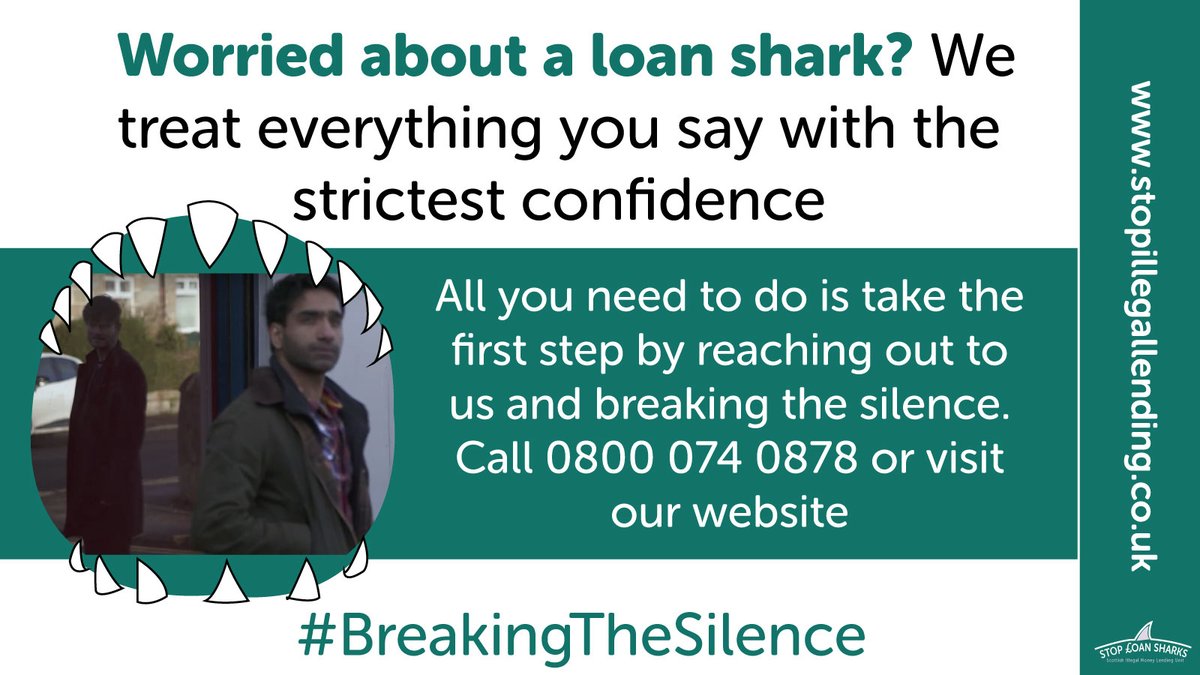 Worried about a loan shark? We treat everything you say with the strictest confidence. 

All you need to do is take that first step by reaching out to us and #BreakingTheSilence

Find out more by calling 0800 074 0878 or visiting stopillegallending.co.uk