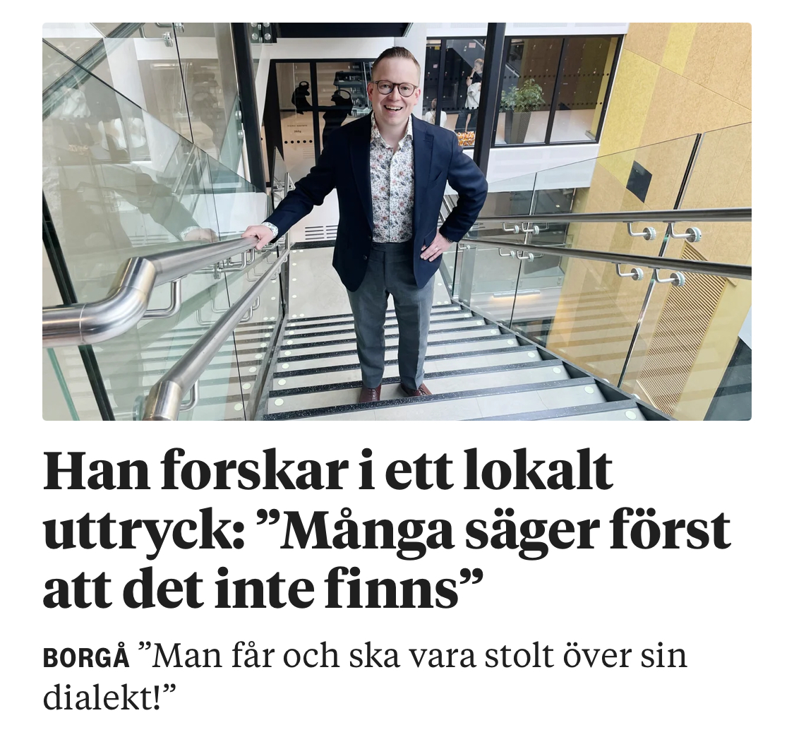 klasude's tweet photo. Nyligen fick jag också berätta om min forskning i Borgåbladet: frågan är hur ”int har jag bara 20 euro” kan ha tolkats som ’inte har jag mer än 20 euro’ i finlandssvenska - helt tvärtom alltså! Också du kan delta i undersökningen: https://t.co/tKfm9V4jeA https://t.co/4EPlQEXF1U