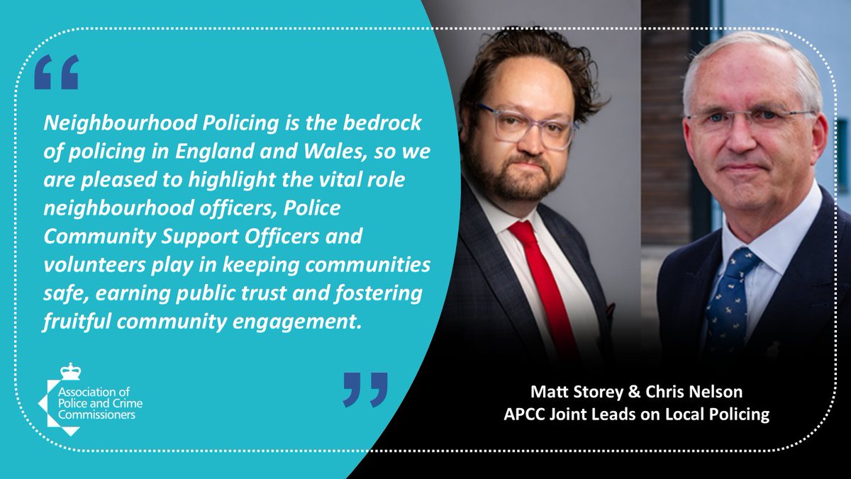 Association of Police and Crime Commissioners (@assocpccs) on Twitter photo APCC Joint Leads on Local Policing, <a href="/MattForPCC/">Cleveland PCC Matt Storey</a> and <a href="/ChrisNelsonPCC/">Chris Nelson | Gloucestershire's PCC</a> have marked the <a href="/CollegeofPolice/">College of Policing</a>'s Neighbourhood Policing Week, which runs from 23-29 June.
➡️ apccs.police.uk/marking-neighb… APCC Joint Leads on Local Policing, <a href="/MattForPCC/">Cleveland PCC Matt Storey</a> and <a href="/ChrisNelsonPCC/">Chris Nelson | Gloucestershire's PCC</a> have marked the <a href="/CollegeofPolice/">College of Policing</a>'s Neighbourhood Policing Week, which runs from 23-29 June.
➡️ apccs.police.uk/marking-neighb…