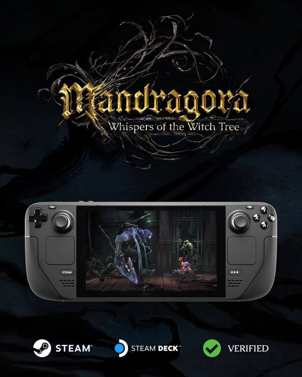 MandragoraGame's tweet image. Battle the forces of darkness anytime, anywhere. Mandragora: Whispers of the Witch Tree is now Steam Deck Verified! ✅
Play @ondeck now: store.steampowered.com/app/1721060/Ma…
