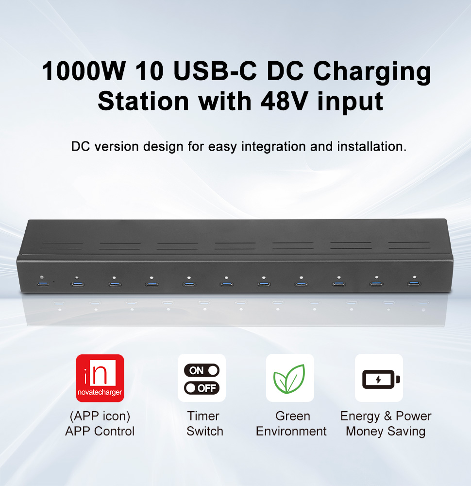 Lvsun9Lvsun's tweet image. 🚀The 48V Input DC Charger: a 1000W USB-C station with 10 ports, each delivering 100W. Charge multiple devices—laptops, tablets, smartphones—simultaneously with no hassle. Seamless, powerful, and perfect for smart environments &amp;amp; automation!🔌#SmartTech #DeviceCharging #Innovation
