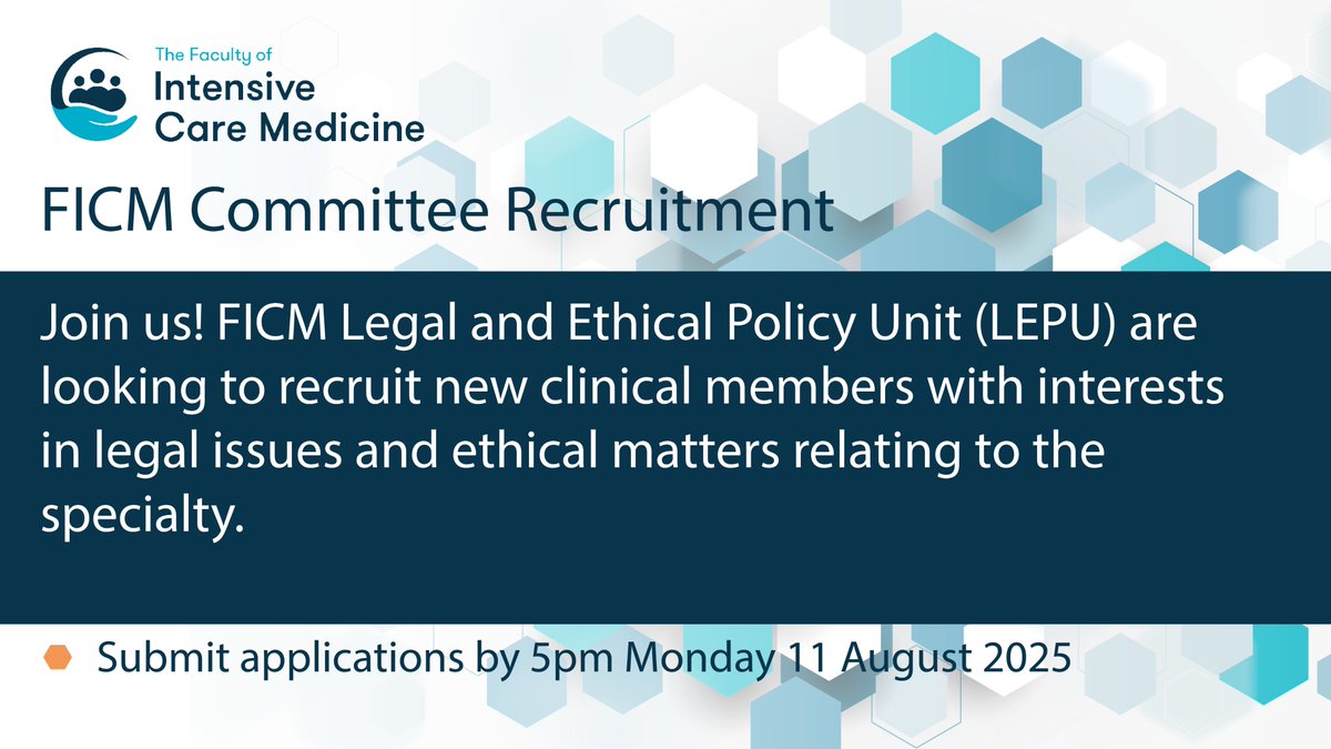 FICMNews's tweet image. Join us! We are looking for members to join our Legal and Ethical Policy Unit.
Apply here: ficm.ac.uk/join-us-legal-…
Deadline for applications - 11 August 2025.