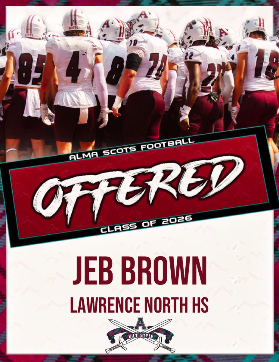 Jacob โJebโ Brown (@jebbrown1611) on Twitter photo Excited to announce after a great camp Iโve received my 13th offer from Alma College! <a href="/Coach_OGara/">Cooper OโGara</a> <a href="/CoachHill_41/">Ty Hill</a> <a href="/Ryan_Ettinger1/">Ryan Ettinger</a> <a href="/AlmaCoachCole/">Scotty Cole</a> <a href="/CoachCouchAlma/">Jason Couch</a> <a href="/coach_mal/">Patrick Mallory</a> <a href="/CoachKelich/">Dan Kelich</a> <a href="/coach_Rod44/">Sherrod Graham</a> Excited to announce after a great camp Iโve received my 13th offer from Alma College! <a href="/Coach_OGara/">Cooper OโGara</a> <a href="/CoachHill_41/">Ty Hill</a> <a href="/Ryan_Ettinger1/">Ryan Ettinger</a> <a href="/AlmaCoachCole/">Scotty Cole</a> <a href="/CoachCouchAlma/">Jason Couch</a> <a href="/coach_mal/">Patrick Mallory</a> <a href="/CoachKelich/">Dan Kelich</a> <a href="/coach_Rod44/">Sherrod Graham</a>