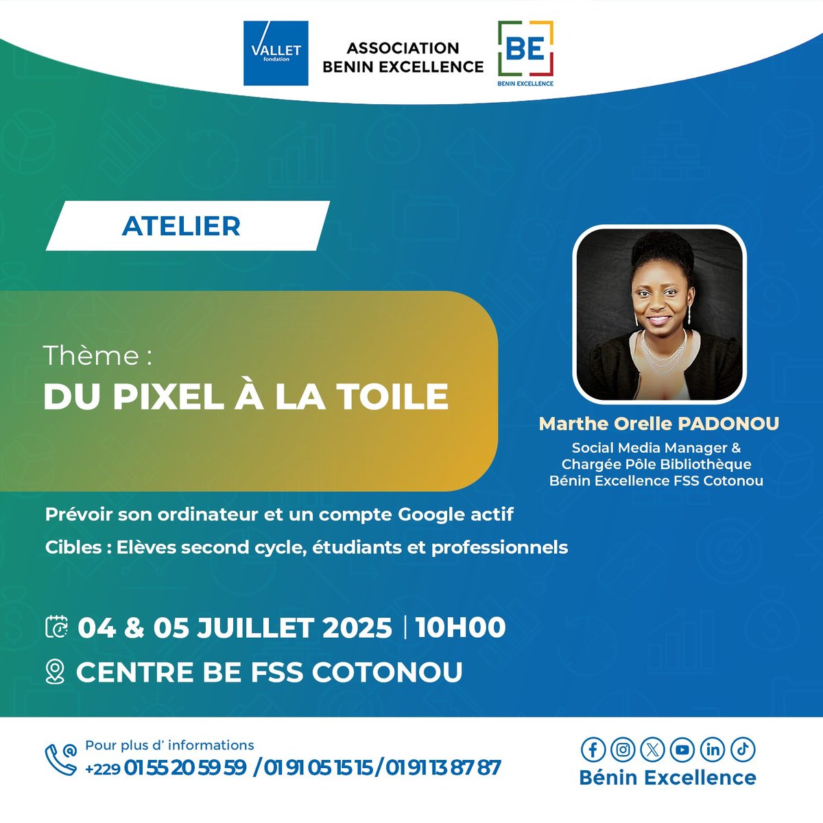 Atelier "Du Pixel à la Toile" 🖥️🔊🎨🫟🤳📲🚀  Venez découvrir des outils de graphisme simples et apprenez à créer un site web à votre image. 
C'est gratuit et sans inscription ! ✨ #DuPixelàlaToile #atelier #graphisme #siteweb #PersonalBranding #ProjetsDigitaux #Emploi #Gratuit