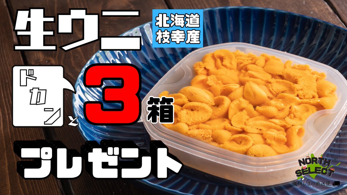 【第7回 プレゼント企画🎁】

① ウイスキー🥃
② クーポン🎟️
③ 北海道枝幸産 生ウニ(3箱)
👉 northselect.theshop.jp/items/111735747

👆こちらをプレゼント(詳細リプ欄)

《応募方法と期間》
6/29 22:00までに以下の条件を満たされた方👇

⑴ フォロー
⑵ RT(リポスト)
⑶ いいね

結果発表 … 6/30予定🎉