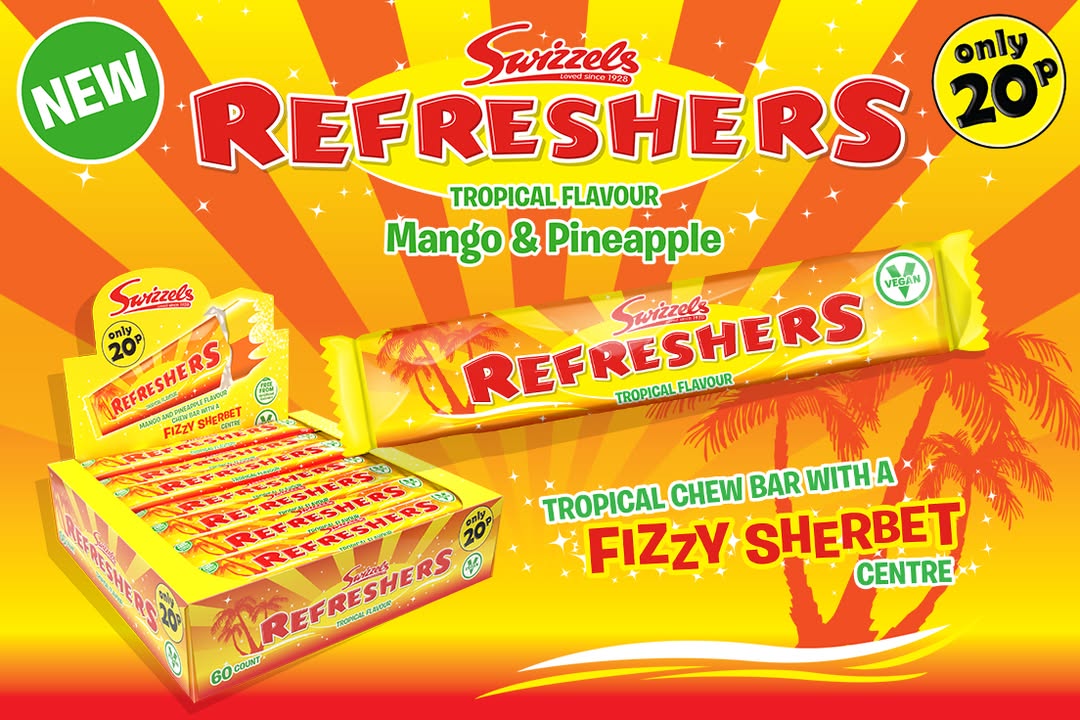 SugroUK's tweet image. Refresh your shelves with new Refreshers Mango &amp;amp; Pineapple 🥭🍍
 
#Swizzels #Refreshers #Wholesale #SugroUK