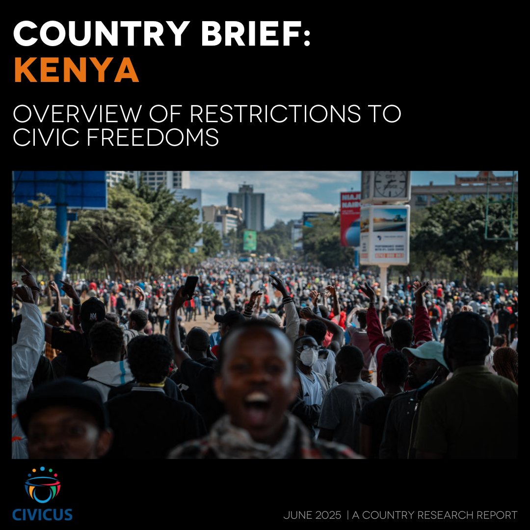 CIVICUSMonitor's tweet image. 🇰🇪Thousands have taken to the streets in #Kenya to mark a year since antigovernment protests.
Our latest report describes a year of unprecedented restrictions on civic freedoms in the country: web.civicus.org/KenyaRBJune2026