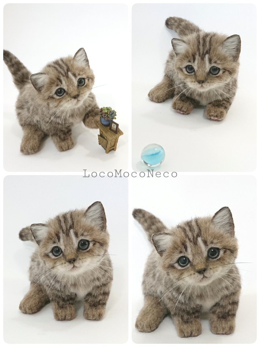 羊毛フェルト 猫 ハンドメイド としこ 羊毛フェルト ハンドメイド カゴの中のシャム猫の子猫ちゃん 猫
