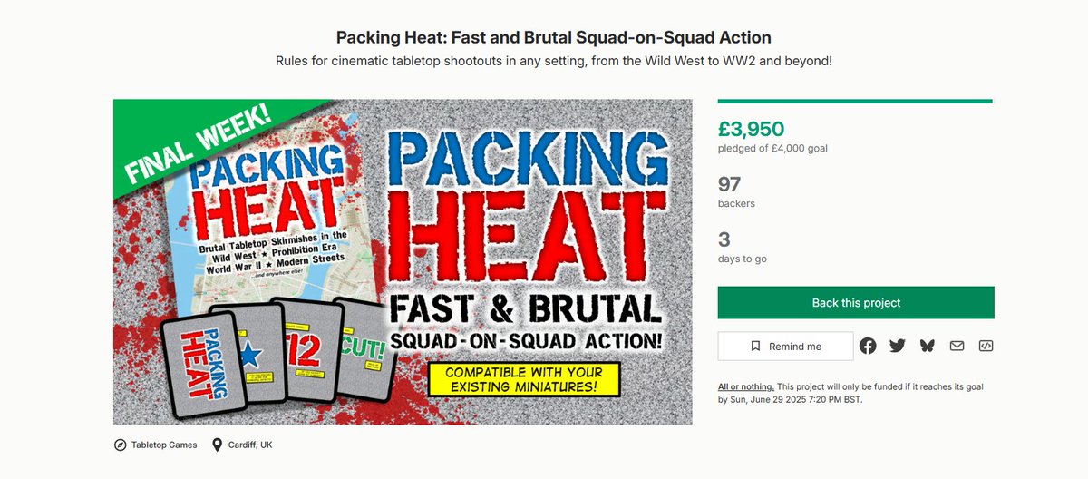 #PackingHeatGame is just £50 away from fully funded!  Just one more push and we're at the finish line!

kickstarter.com/projects/ioanm…

<a href="/Kickstarter/">Kickstarter</a> #wargames #tabletop #spreadthelard #letsgo
