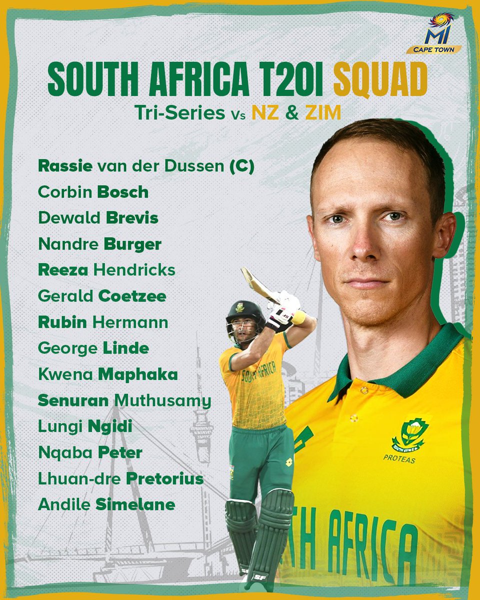 ✅ Rassie to lead 🇿🇦👏
✅ Corbin’s maiden T20I call-up 🔥

#Proteas #WozaNawe