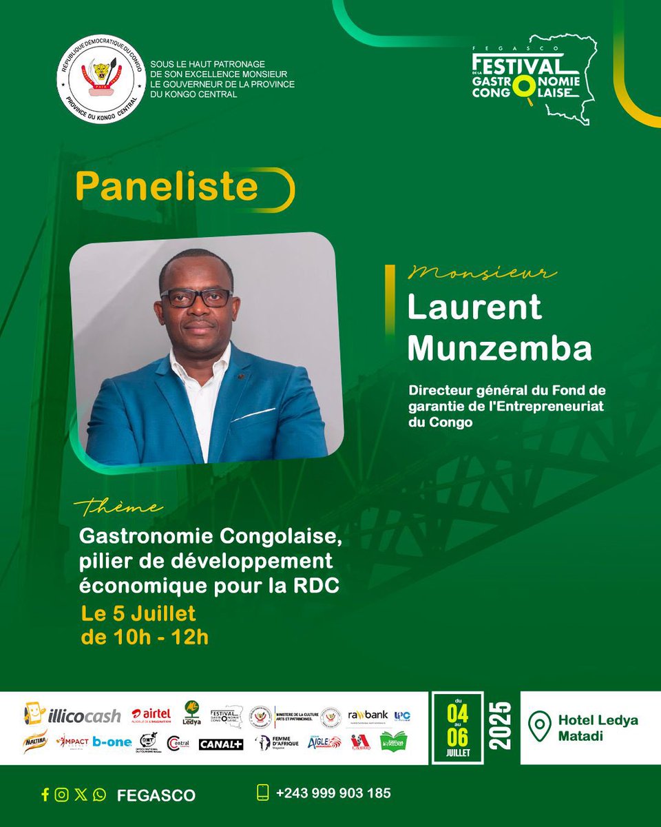 central_sage's tweet photo. Le festival gastronomique dans la ville de #MATADI annonce déjà ses couleurs !
Du 04 au 06 juillet 2025 c’est la fête dans la ville portuaire de MATADI sous le haut patronage du gouverneur de province #GRACE_BILOLO
#FEGASCO 🔥🔥🔥🔥🔥🔥hôtel #LEDYA https://t.co/U3uETOpMYG