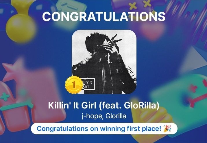 Bangtan7_Stream's tweet photo. 📢 WE ARE TRENDING, LET'S BE MORE LOUDER 🔝 

CONGRATULATIONS J-HOPE 
#KIG1stWin #jhope5thWin
#KillinItGirl1stWin
#제이홉_KillinItGirl_엠카1위축하해
#jhope_KillinItGirl_MCD_1stWin https://t.co/fVUqFhWsia