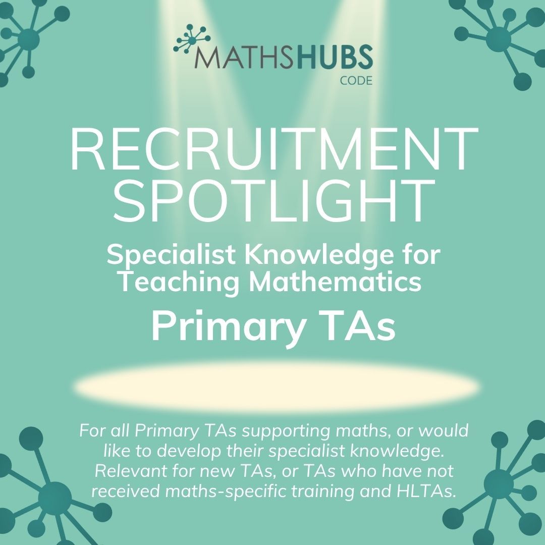 CODEMathsHub's tweet image. Primary Teaching Assistants! We've an SKTM for you!
This programme is for primary teaching assistants (and HLTAs) who are supporting maths and is designed to improve the subject and pedagogical knowledge for primary maths.
Interested? Sign-up - buff.ly/rxcUFAl