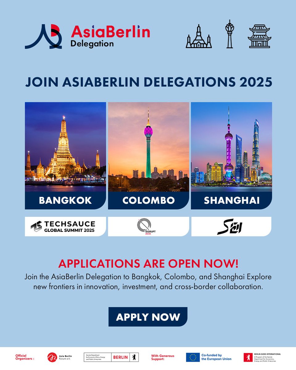 Secure Your Spot on the AsiaBerlin Delegations 2025!

You’ve heard the news — AsiaBerlin Delegation Trips are back, and now it’s your turn to jump in!

Whether you're an entrepreneur, investor, or ecosystem enabler looking to explore new markets and build cross-border