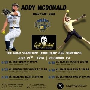 Adelyn McDonald (@addymcdonald28) on Twitter photo This weekend I will be playing in the Gold Standard Showcase in Richmond, Virginia. I am very excited to get on the field to learn and grow! #growthmindset #pitcher #StudentAthlete
<a href="/CoastRecruits/">Coast 2 Coast Recruits</a> <a href="/SunilSportsNews/">Sports News By Sunil Sunder Raj</a>
<a href="/EastCoastFP/">East Coast Fastpitch Softball</a> <a href="/LineDsoftball/">Line Drive Media</a>
<a href="/SBRRetweets/">Softball Recruiting Reposts</a> <a href="/PrepSoftball/">Prep Softball 🥎</a> This weekend I will be playing in the Gold Standard Showcase in Richmond, Virginia. I am very excited to get on the field to learn and grow! #growthmindset #pitcher #StudentAthlete
<a href="/CoastRecruits/">Coast 2 Coast Recruits</a> <a href="/SunilSportsNews/">Sports News By Sunil Sunder Raj</a>
<a href="/EastCoastFP/">East Coast Fastpitch Softball</a> <a href="/LineDsoftball/">Line Drive Media</a>
<a href="/SBRRetweets/">Softball Recruiting Reposts</a> <a href="/PrepSoftball/">Prep Softball 🥎</a>